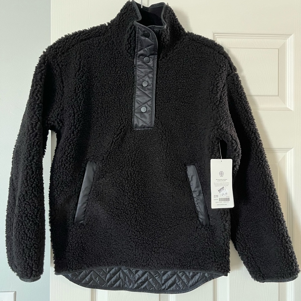 NWT Athleta Black Cozy Sherpa Snap Sweatshirt - XXS